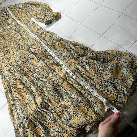 Free People Dress Womens XS Cream Green Feeling Groovy Floral Maxi Chiffon Boho - Picture 12 of 12
